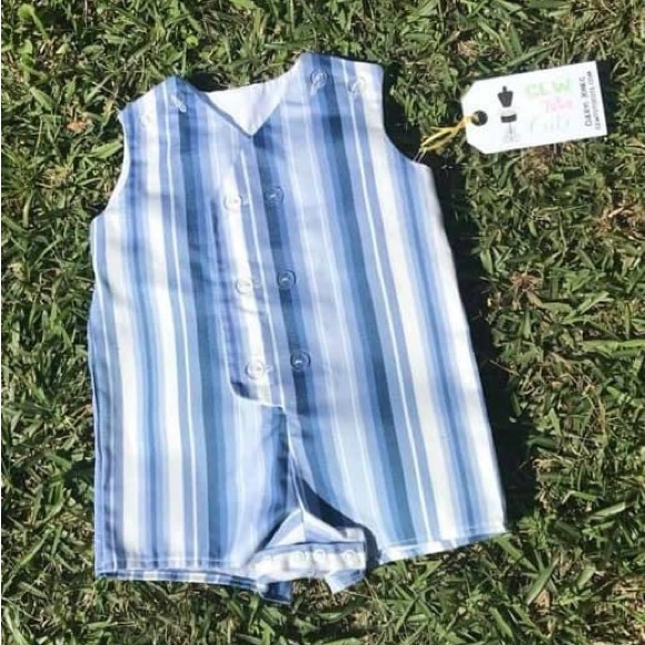 NWOT Custom sewn from 1968 vintage pattern navy/white stripe size 1(12m) Jon Jon - Picture 4 of 5